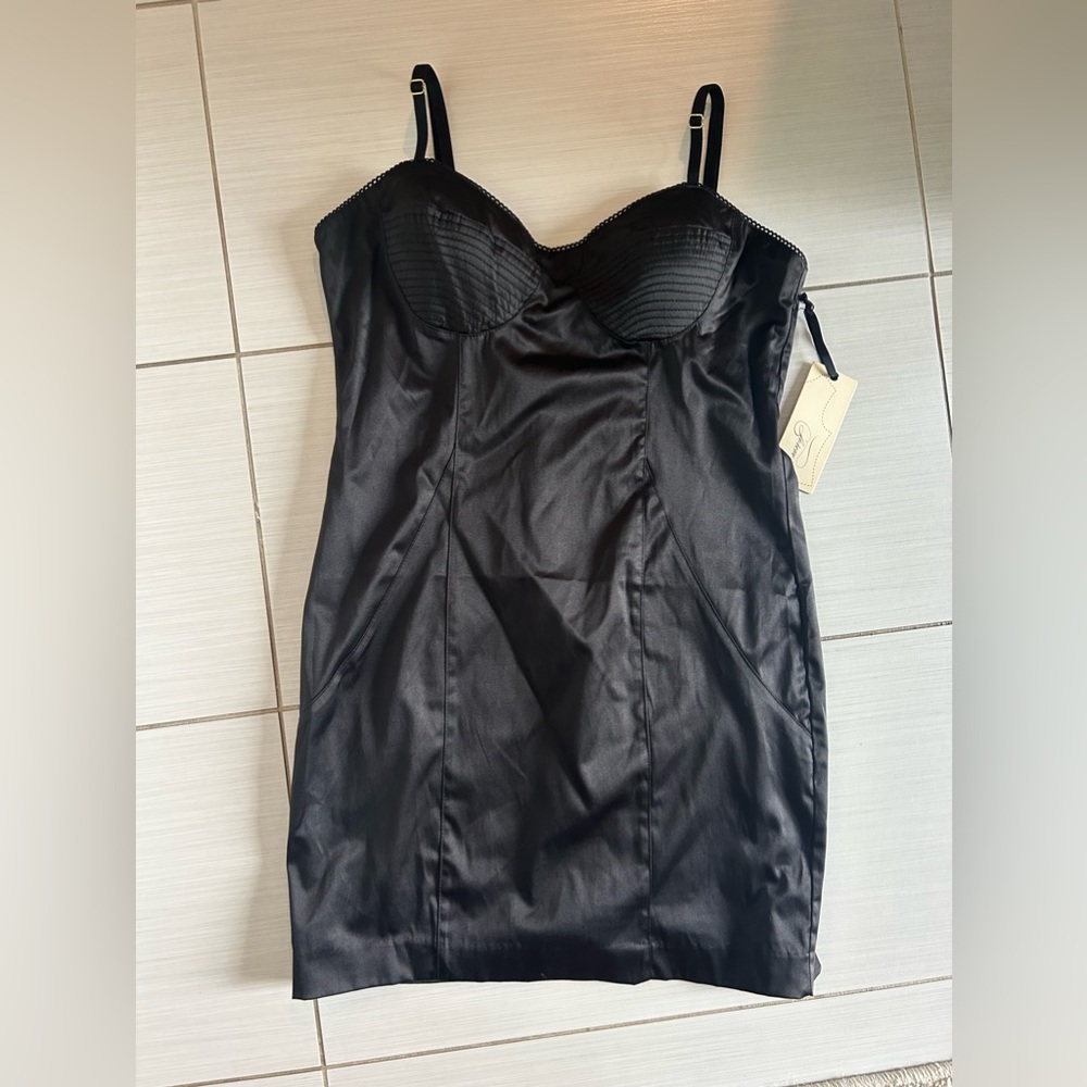 Size Large Black Short Dress with accent back gold zipper